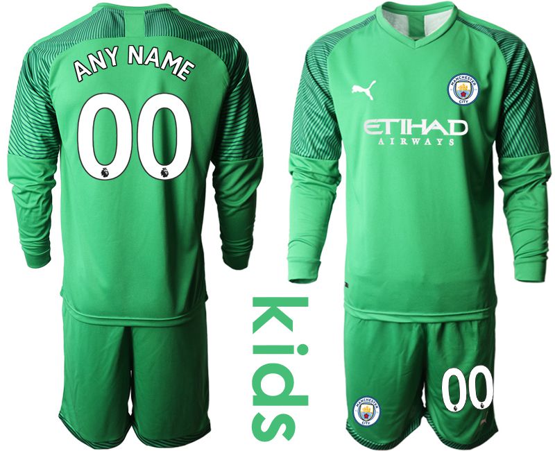 Youth 2019-2020 club Manchester City green goalkeeper long sleeve customized Soccer Jerseys